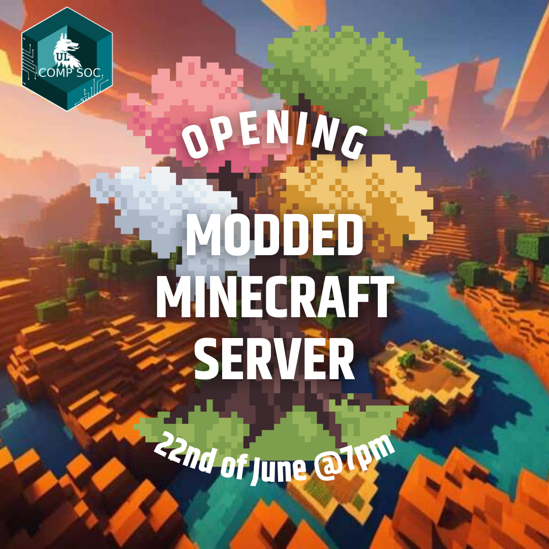 Modded Minecraft Server Opening with Aged Modpack Logo and Com Soc logo