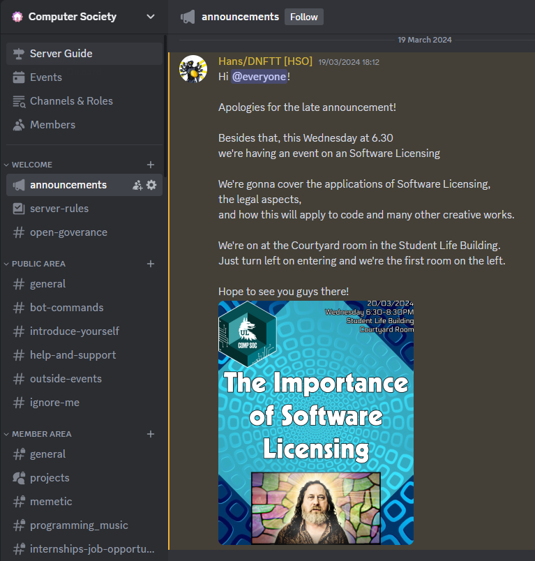 Discord announcement on software licensing